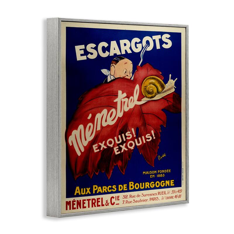 Stupell Vintage Escargots Advertisement Framed Giclee Art Design By Marcus Jules