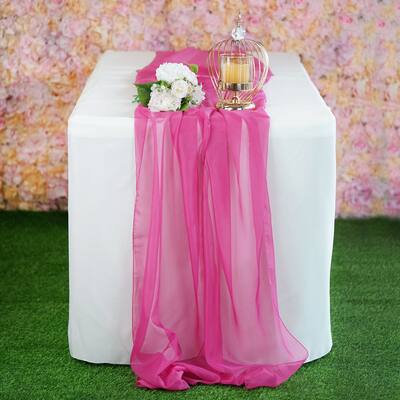 12 Piece Premium Chiffron Wedding Extra Wide Table Runners Fuschia - 22" x "80