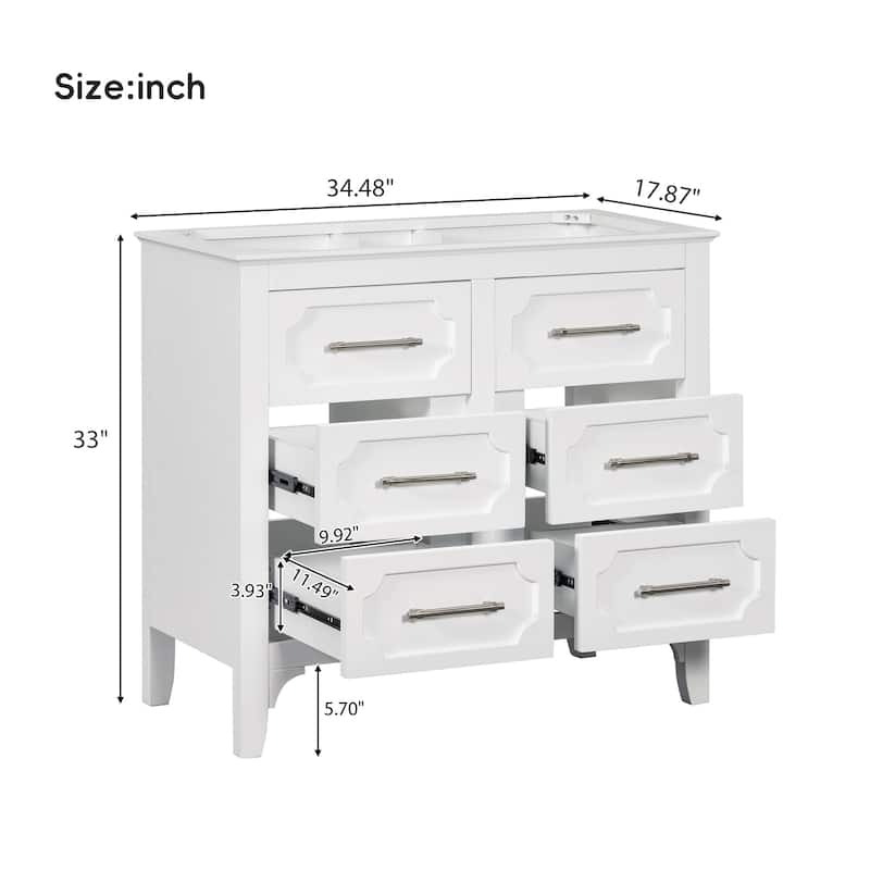 34 inch MDF Freestanding Bathroom Vanity without Counter Top