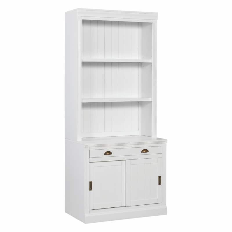 83.4" Tall Bookshelf with LED Lighting, Sliding Doors and Open Shelves