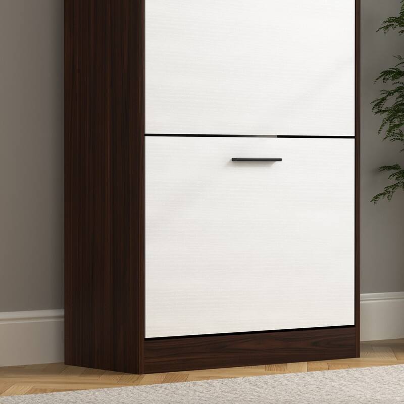 Shoe Storage Cabinet with 3 White Panel Flip Drawers, Freestanding Organizer for Entryway, Narrow Shoe Rack Cabinet
