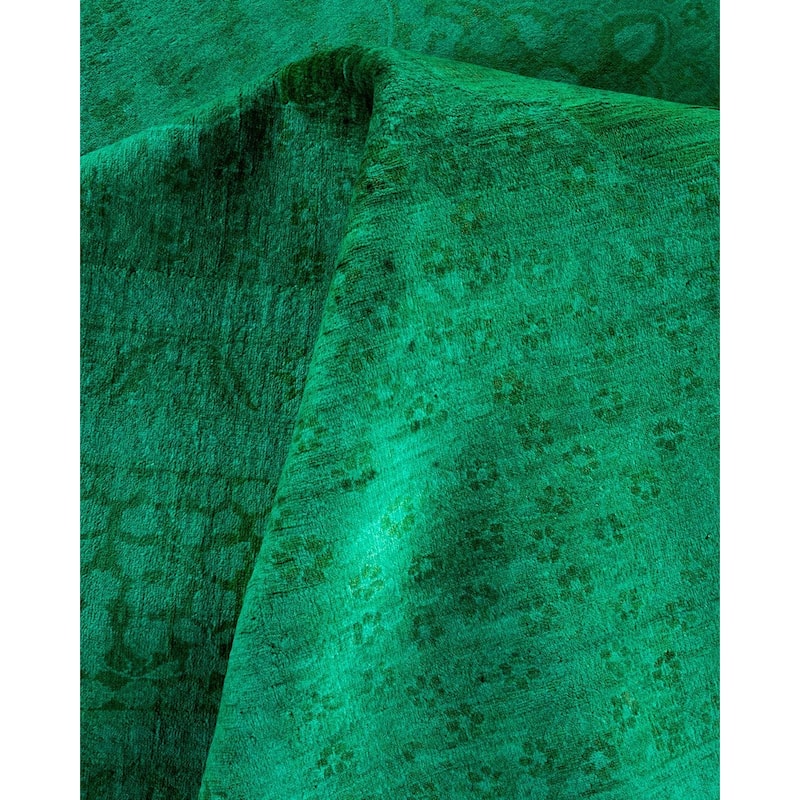 Overton Hand Knotted Wool Vintage Inspired Modern Contemporary Overdyed Green Area Rug - 9' 3" x 11' 10"