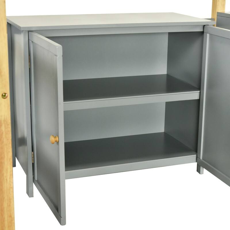 Wood Loft Bed With Built-in Storage Cabinet,Cubes and Foldable desk