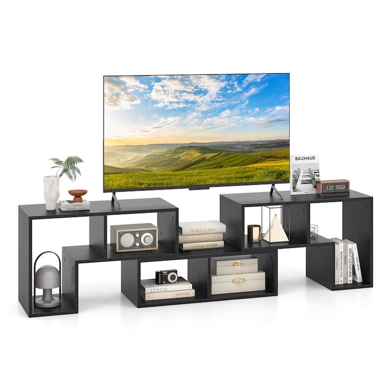 Costway 3 Pcs TV Stand for TV's up To 65'' Console Entertainment - Black Wood Grain