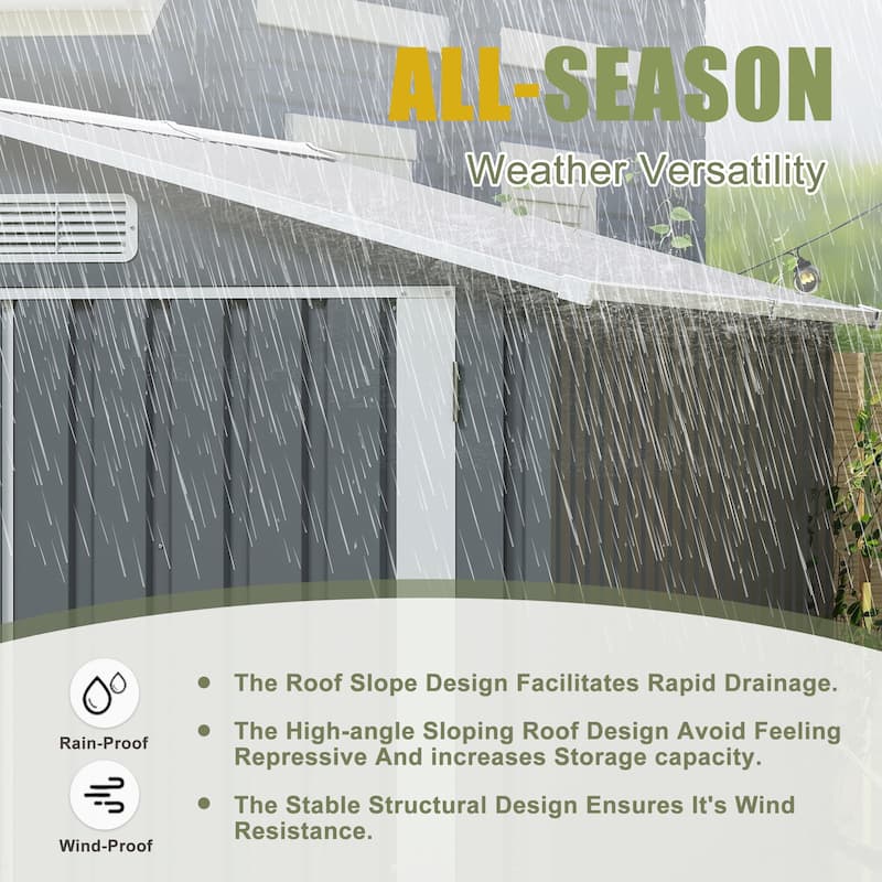 6x8FT Dark Grey Outdoor Steel Storage Shed with Lockable Doors