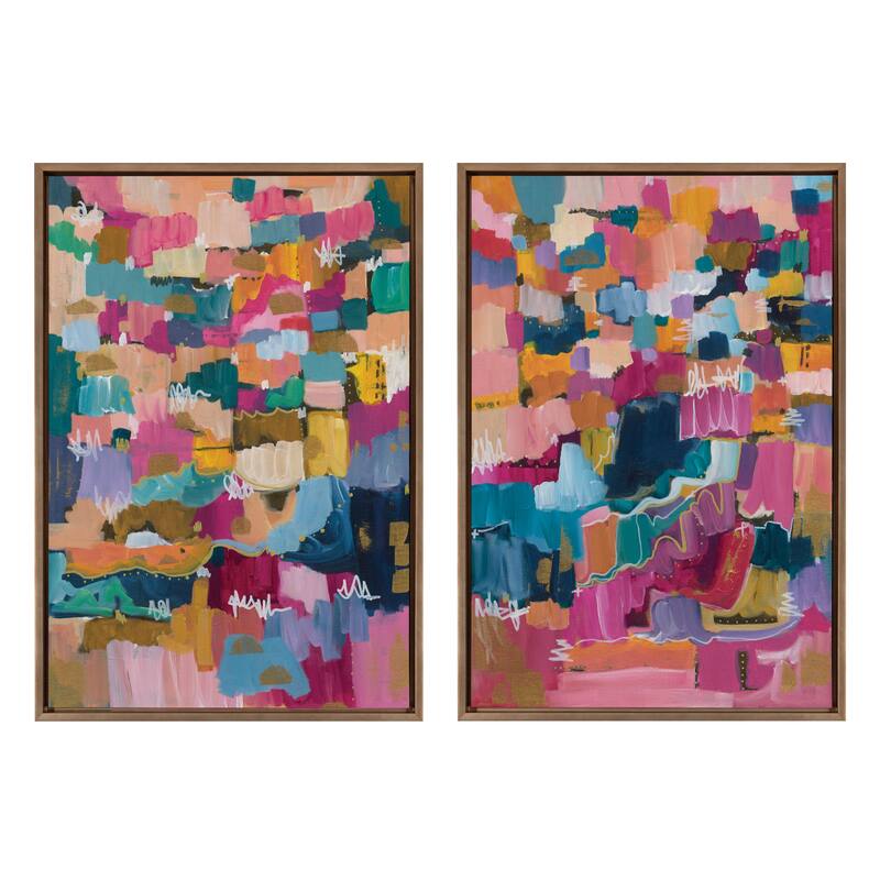 Kate and Laurel Sylvie Applause Framed Canvas Set by Leah Nadeau - 2 Piece Set 23x33 - Plastic - Gold