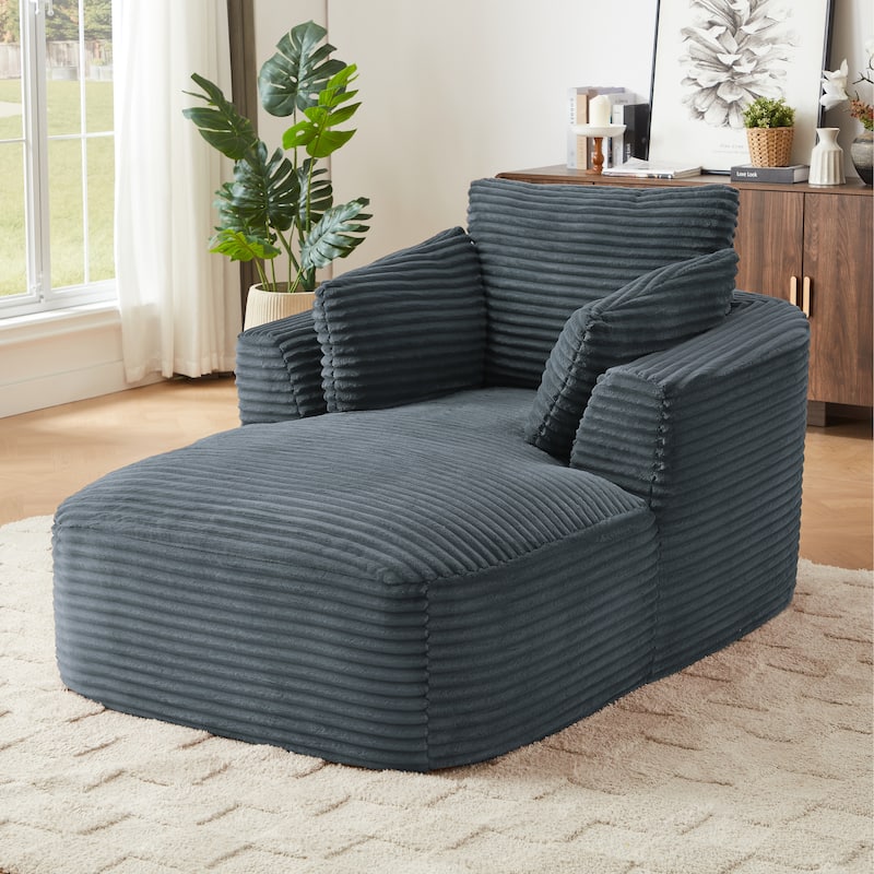 Oversized Corduroy Chaise Lounge Chair, Dark Grey, No Assembly Required