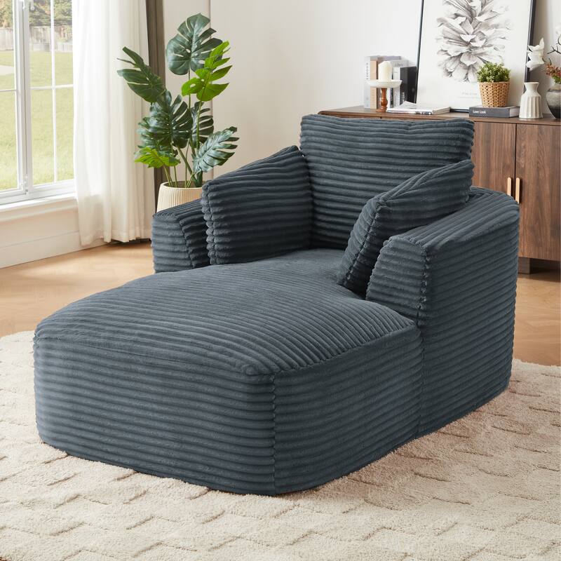 Oversized Corduroy Chaise Lounge Chair Indoor, Corduroy Upholstered Modern Sofa Couch, No Assembly Required