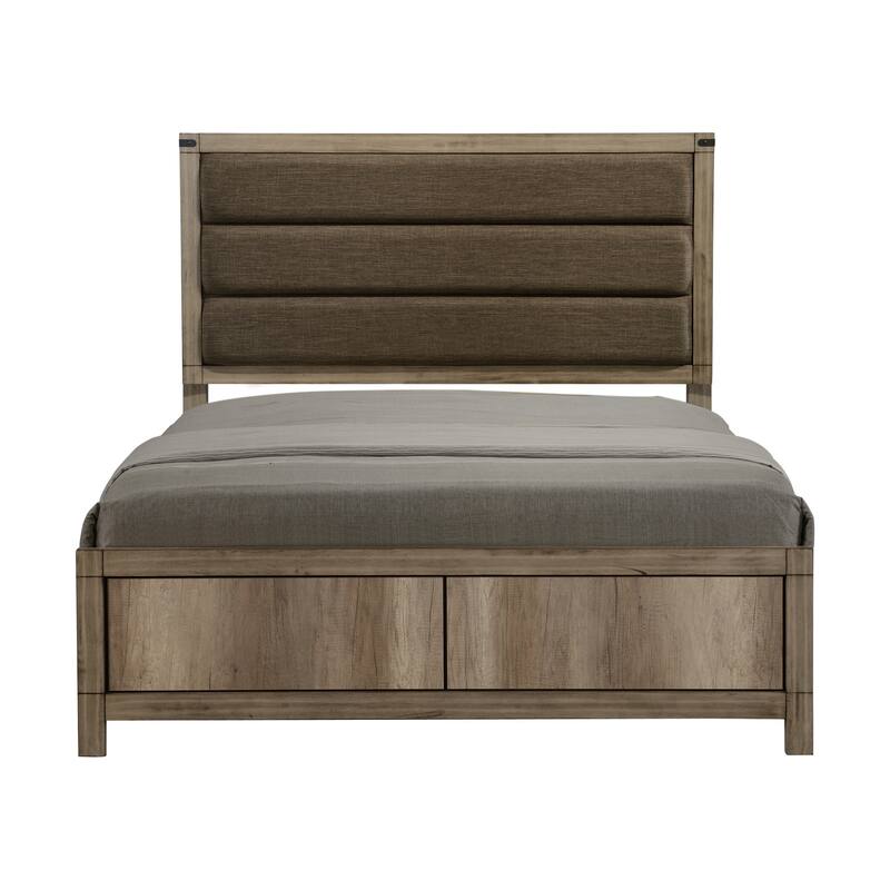 Contemporary Full Upholstered Low Profile Bed with Weathered Gray Finish - Gray