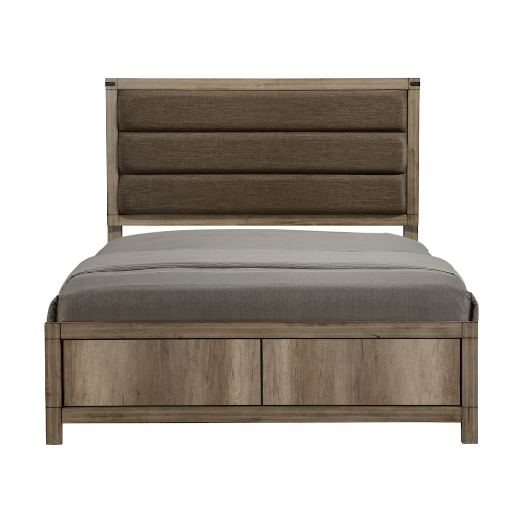 Contemporary Queen Upholstered Bed with Weathered Gray Finish & Vertical Channels