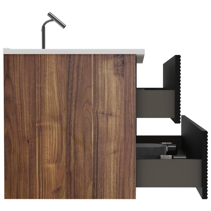 GDFStudio - Nathan Gloria Modern Floating Bathroom Vanity with Integrated Ceramic Basin and Refined Storage Design