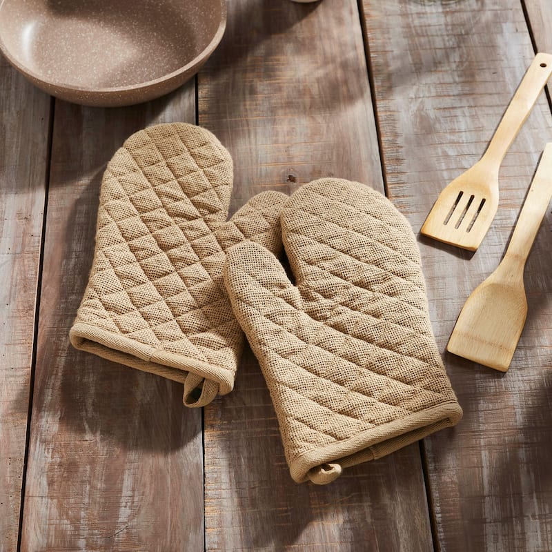 Burlap Natural Oven Mitt Set of 2 - 8x8 - 8x8 - Tan
