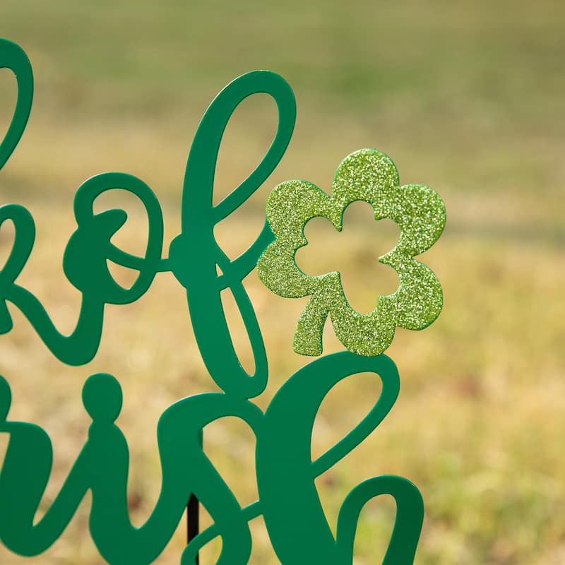 Glitzhome St. Patrick's Metal LUCKY Leprechaun Yard Stakes or Wall Sign