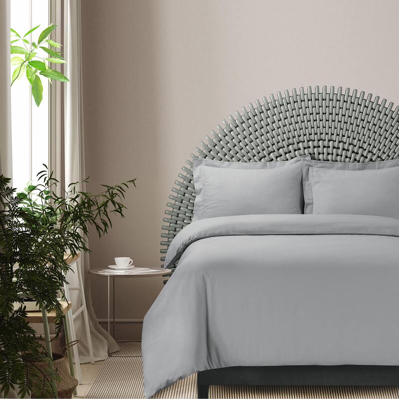 Cotton 170-GSM Flannel Solid or Printed Oversized Duvet Cover Set - Grey - King