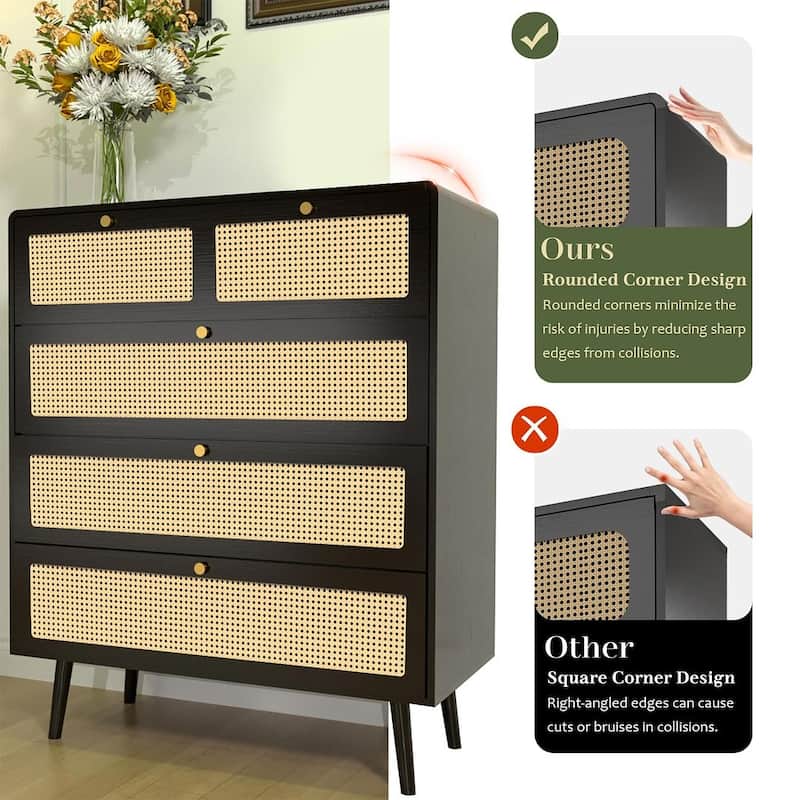 Modern Rattan Dressing Counter with Metal Handle Drawers