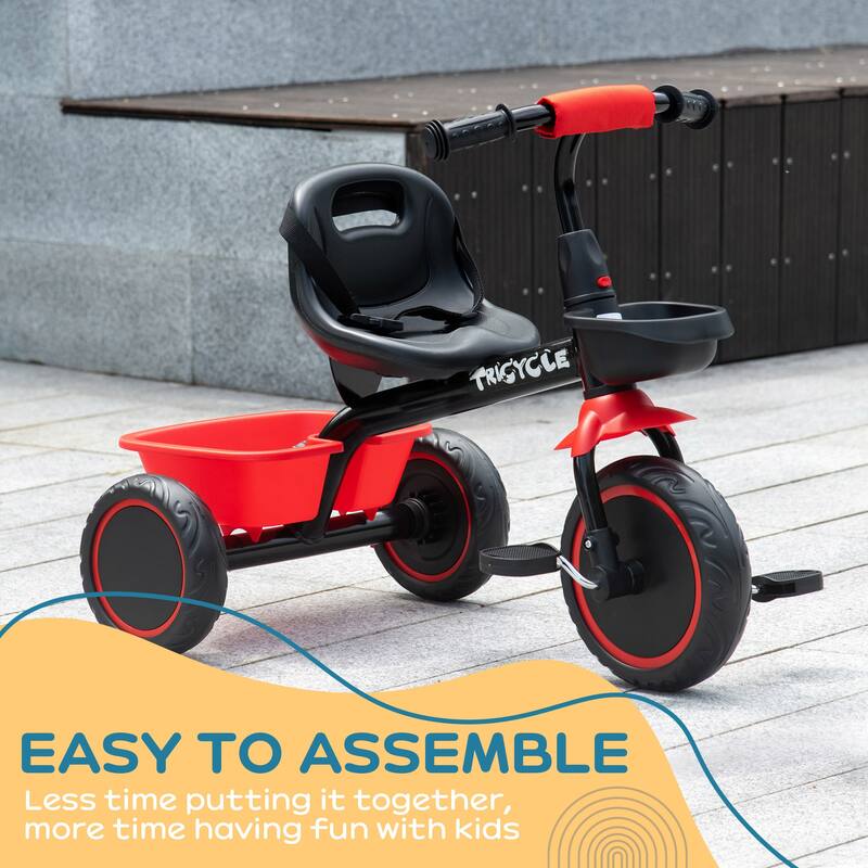Adjustable Toddler Tricycle for Kids Ages 2-5 with Safety Features, Basket, and Puncture-Resistant Wheels