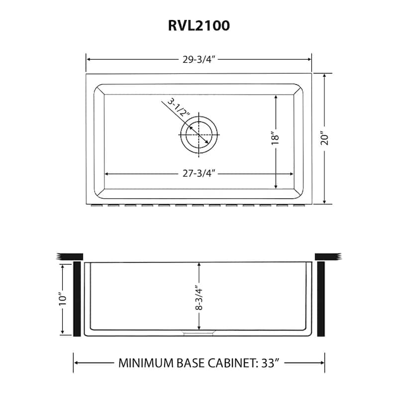 Ruvati 30 x 20 inch Fireclay Reversible Farmhouse Apron-Front Kitchen Sink Single Bowl - Glossy Black - RVL2100BK