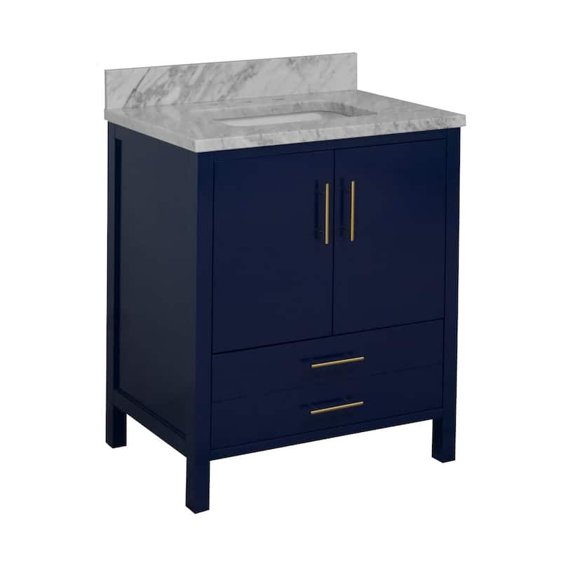 KitchenBathCollection California 30" Bathroom Vanity with Carrara Marble Top