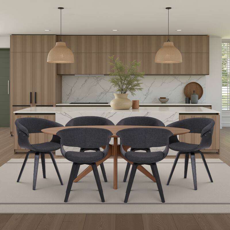 Carson Carrington Vamdrup Mid-Century Dining Chair with Bentwood Legs - Charcoal & Black - Set of 6