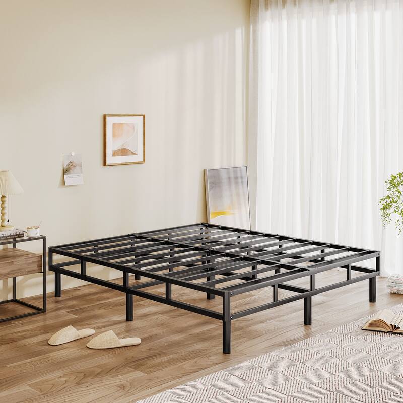 14" High Legs Included Metal Box Spring With Frabric Cover, Sturdy Mattress Foundation, Easy Assembly