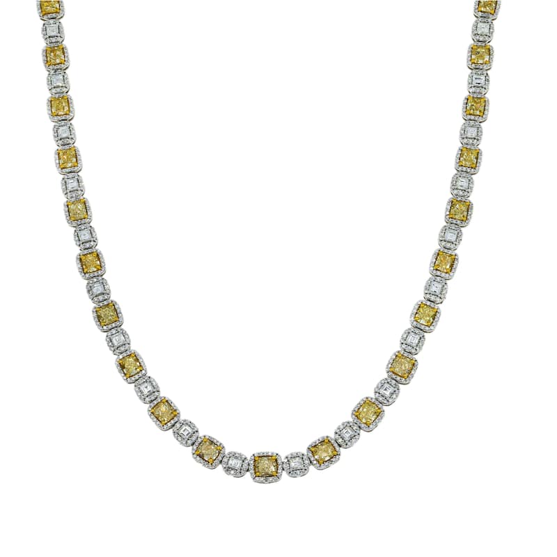 House Of Leon 14K White Gold Canary Yellow Diamond Square Link Chain 28.72ct