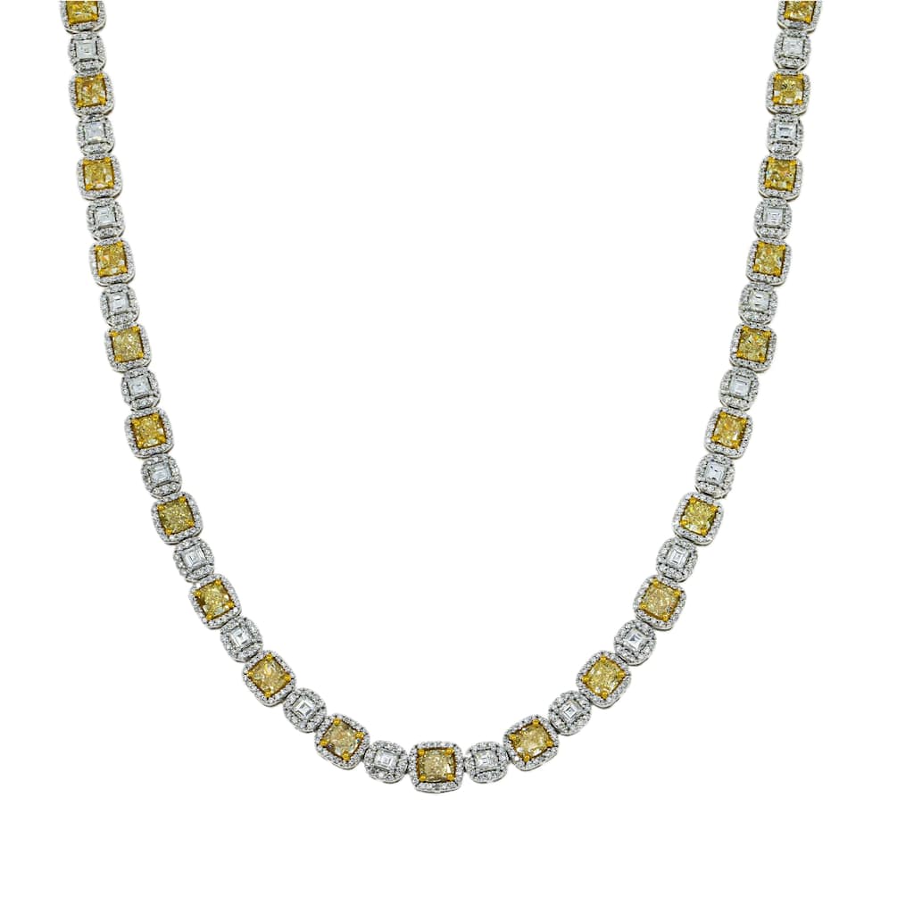 House Of Leon 14K White Gold Canary Yellow Diamond Square Link Chain 28.72ct