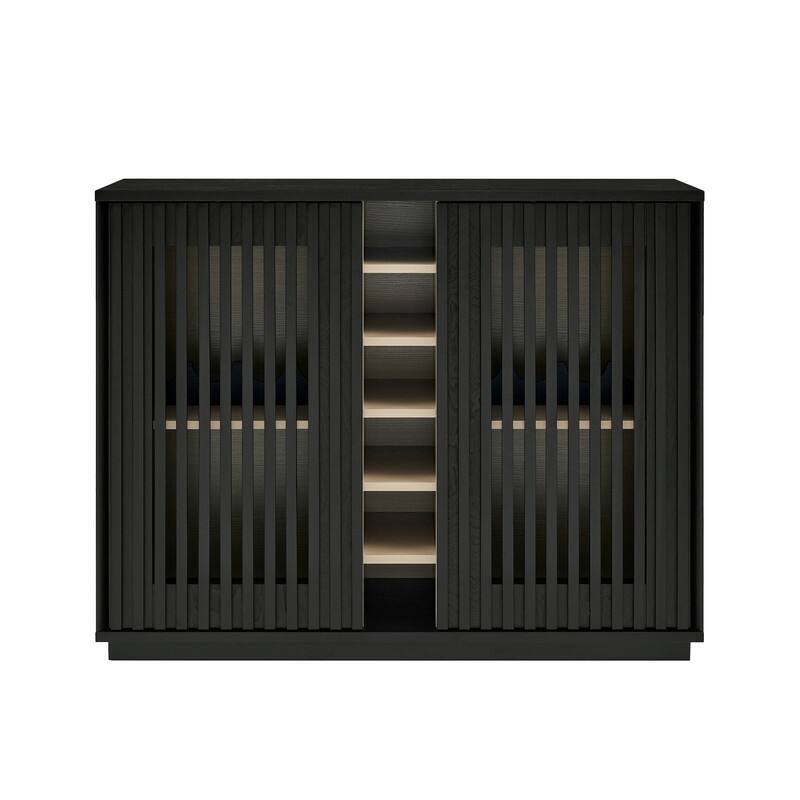 Mid Century Modern Fluted Buffet Cabinet with Wine Glass Holder and Wine Rack