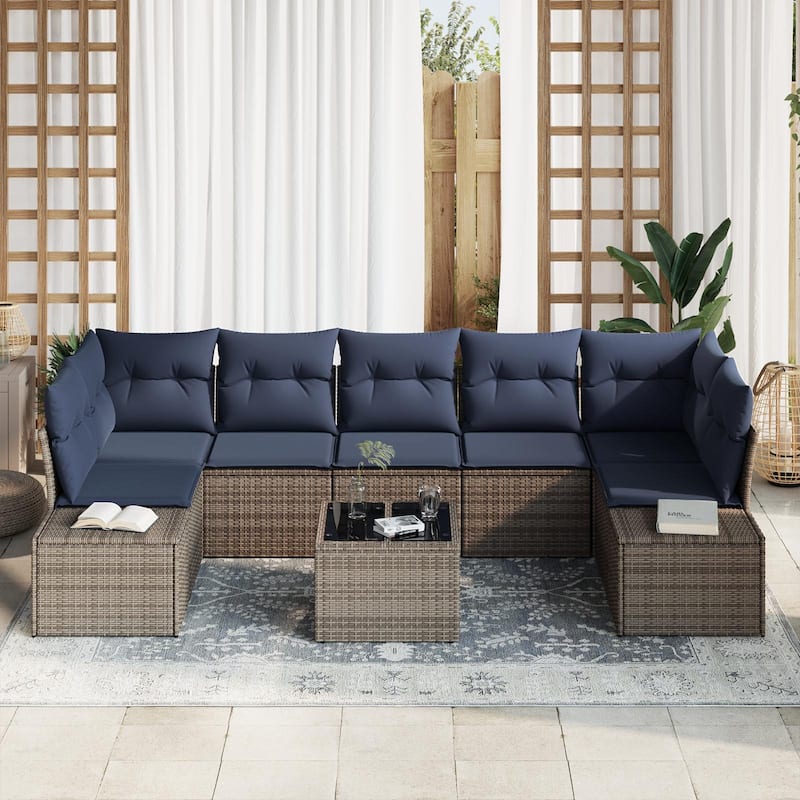 vidaXL 8 Piece Garden Sofa Set with Cushions - 113.8×60.6×27.2
