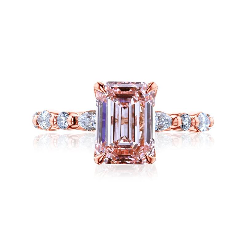 Kobelli 3.64 Carat Lab Fancy Intense Pink Diamond IGI Certified 18k Solid Rose Gold Emerald-cut Bubble Band Scalloped Ring