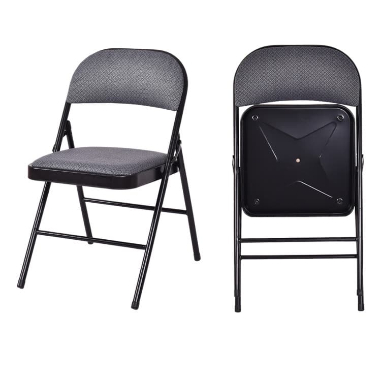 Black Fabric Upholstered Folding Chairs with Padded Seat and Sturdy Metal Frame - 18" x 20" x 30"