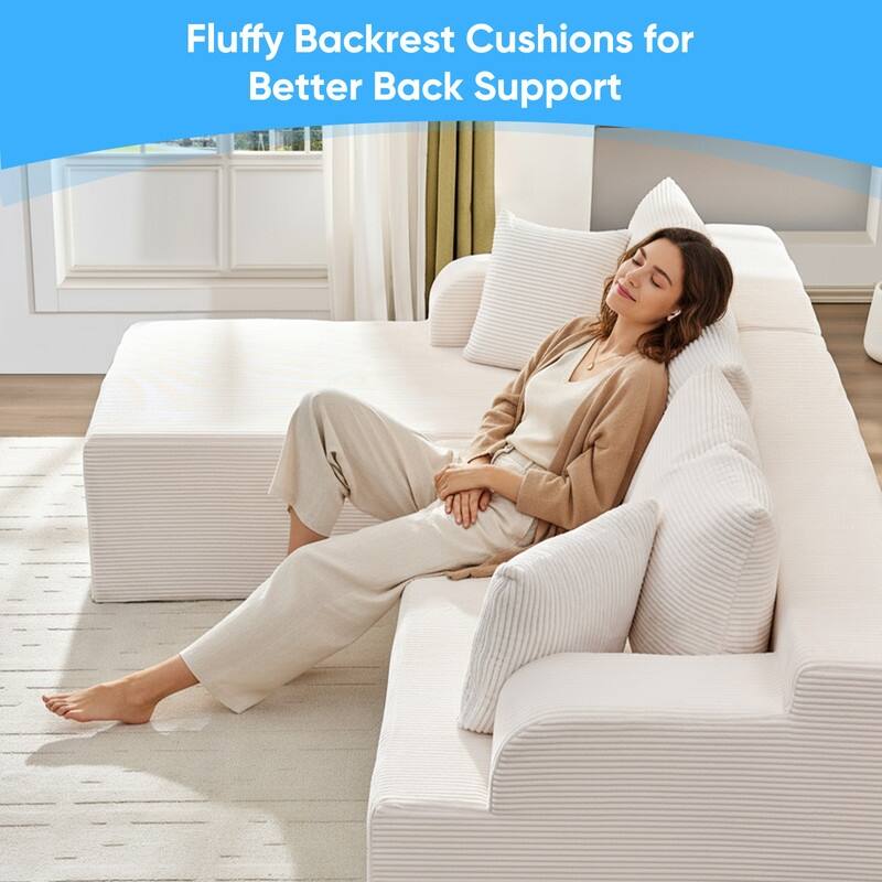 Mixoy 2-Pcs Free Combination Modular Sectional Sofas with Deep Seat,Corduroy L-Shaped Sofa with Chaise Lounge - 3-Seater