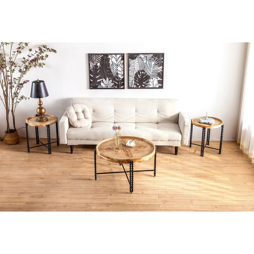 Natural Wood Round Coffee Table for Living Room