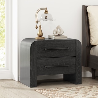 Christopher Knight Home - Mina Modern 2-Drawer Nightstand with Black Metal Handles