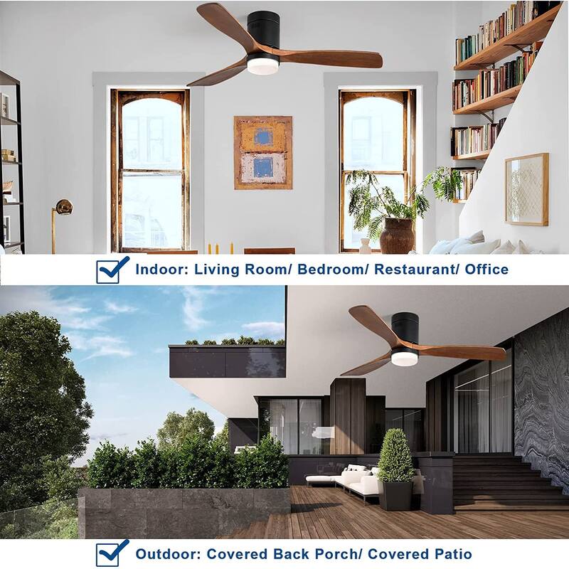 52 Inch Flush Mount Ceiling Fan With/without Light and Remote Modern Ceiling Fan Bedroom