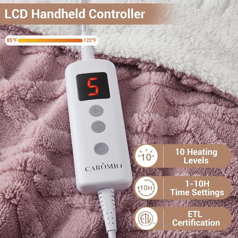 Tufted Sherpa Electric Blanket with 6 Heating Levels for Living Room, Bedroom, Pink
