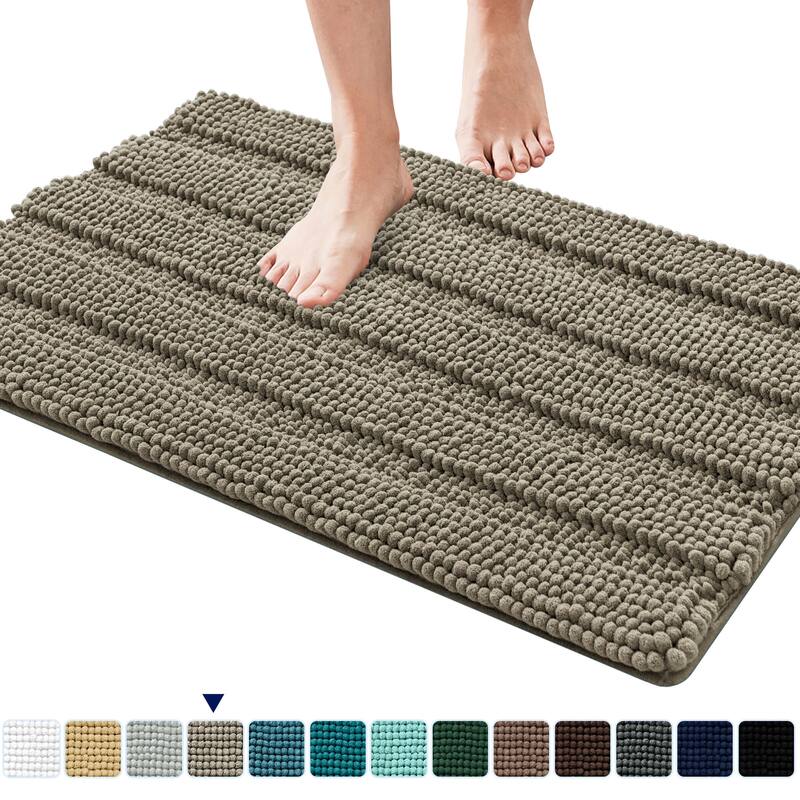 Subrtex Non-slip Bathroom Rug Chenille Soft Striped Plush Bath Mat - 16"x24"/20"x32" - Taupe Brown