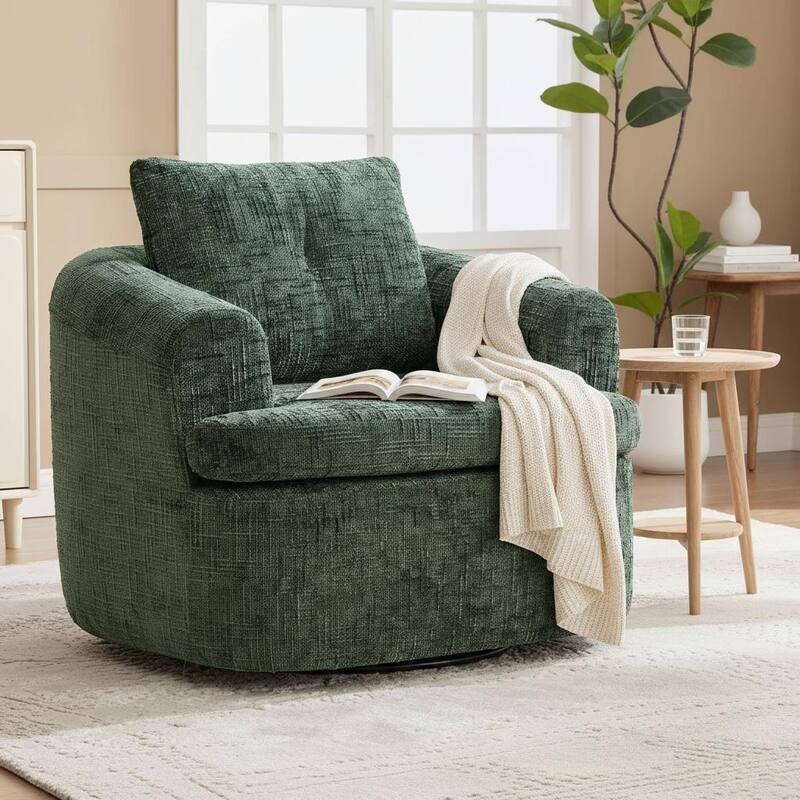 Plush 360° Swivel Barrel Accent Chair with Deep Cushioning by Harper&Bright Designs