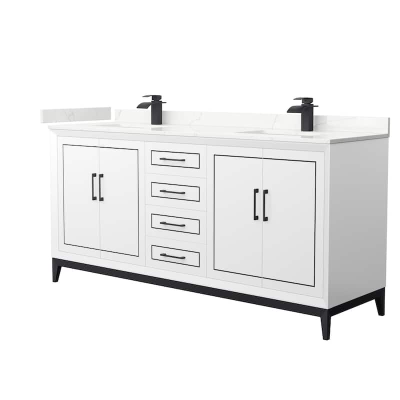 Wyndham Collection WCH515172D-QTZ-UNSMXX Marlena 72" Free Standing - White / Giotto Quartz Top / Matte Black Hardware