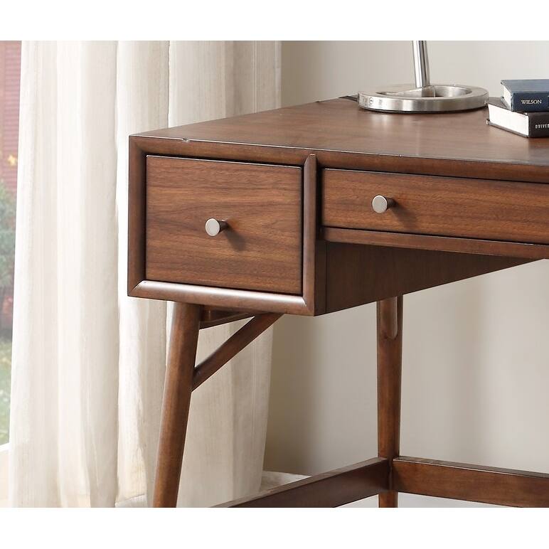 Brown Finish Stylish Writing Desk Storage Drawers