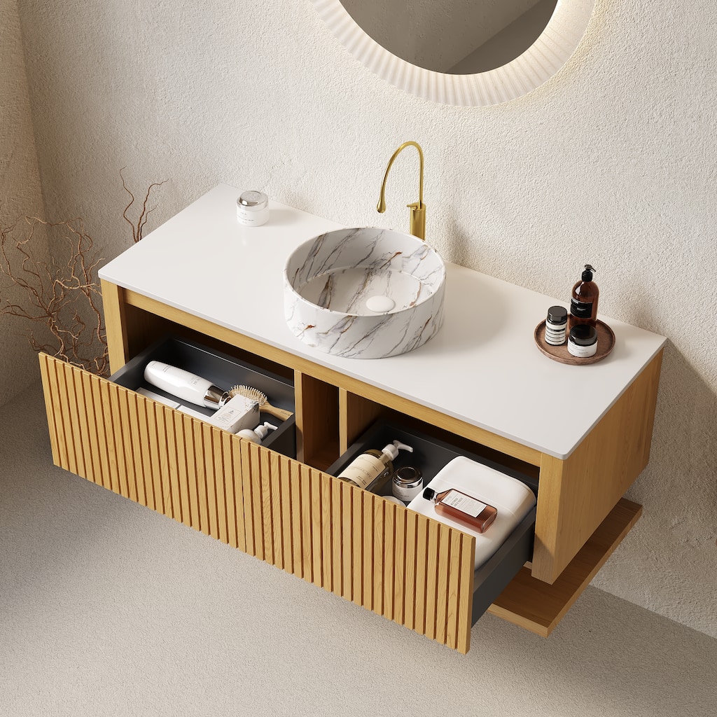 GDF Studio - Hizon 48" Wall-Mounted Plywood Bathroom Storage Cabinet, NO Basin