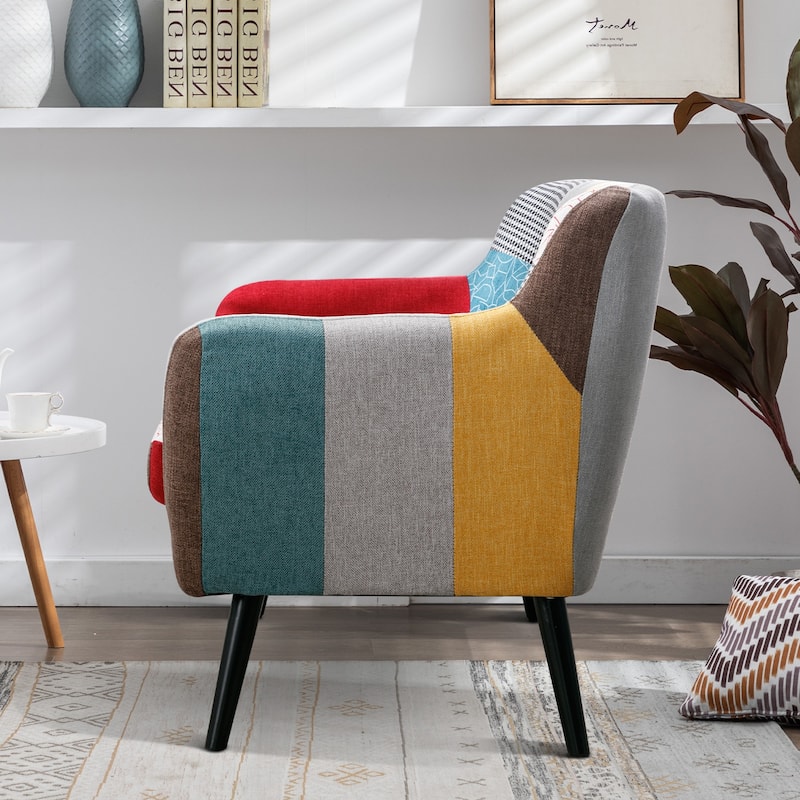 Mid Century Modern Fabric Accent Chairs with Rubber Wood Legs for Living Room