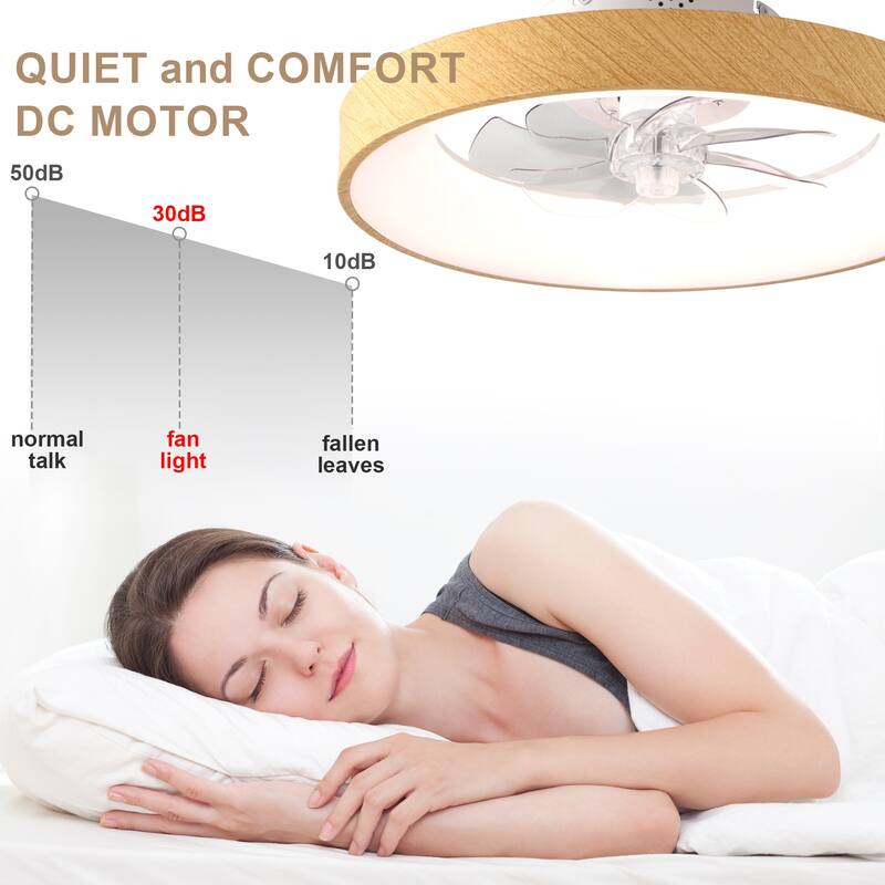 Bella Depot 20" Modern Wood-Look Flush Mount Ceiling Fan with Light and Remote Dimmable RGB Light