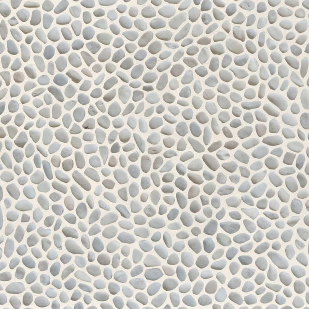 White Mini Pebble Mosaic Tumbled Stone Backsplash Tiles for Kitchen Walls, Shower Bathroom Floors 12" X 12" (11 Sqft per case)