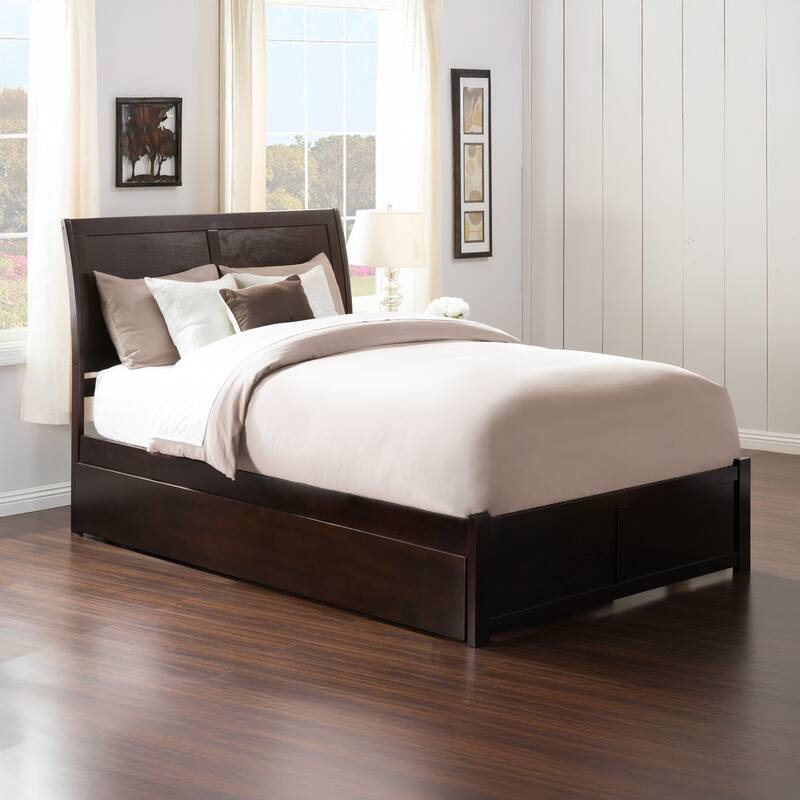 Portland Queen Platform Bed with Footboard & Twin XL Trundle in Espresso