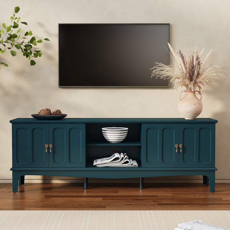 67" Mid-Century Modern TV Stand with Storage Cabinets & Open Shelves