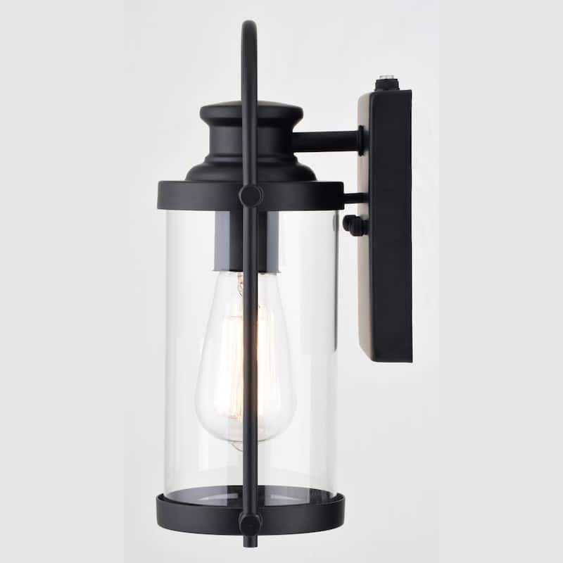 Winfield 1 Light Dusk to Dawn Matte Black Outdoor Wall Lantern Clear Cylinder Glass