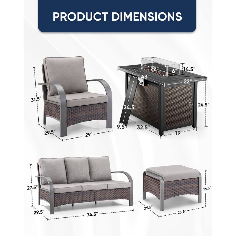 Outdoor Sofa Chair with Fire Pit Table Set