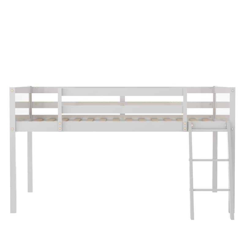 Full Size Wood Low Loft Bed with Ladder