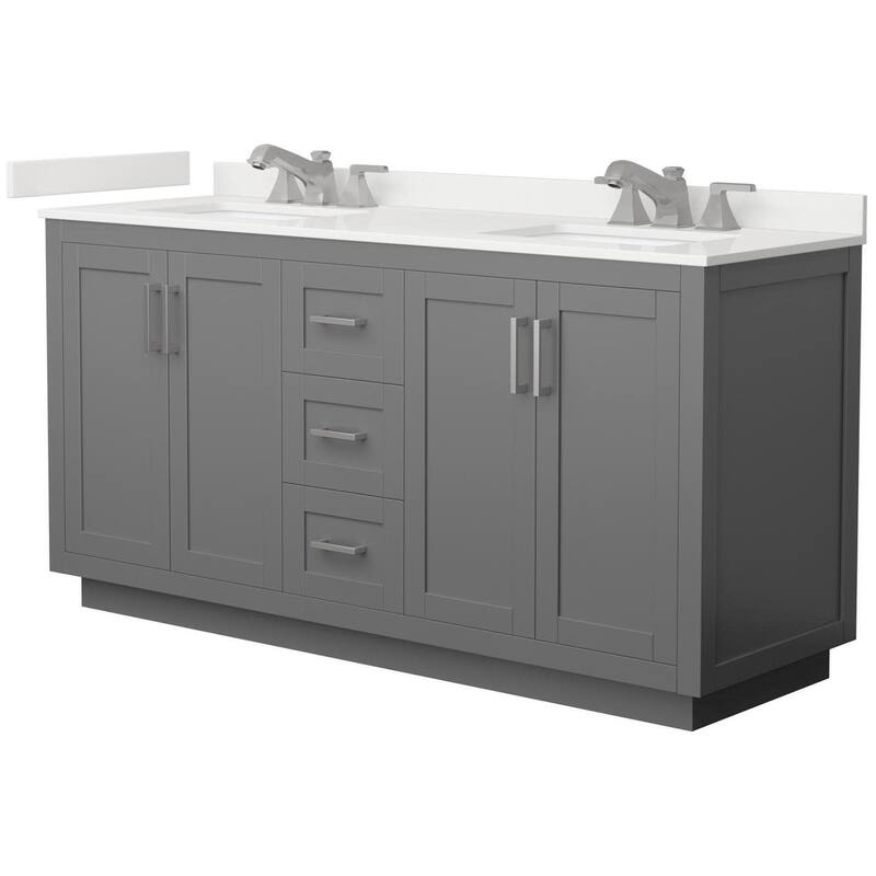 Wyndham Collection WCF292966D-QTZ-US3MXX Miranda 66" Free Standing - Dark Gray / White Quartz Top / Brushed Nickel