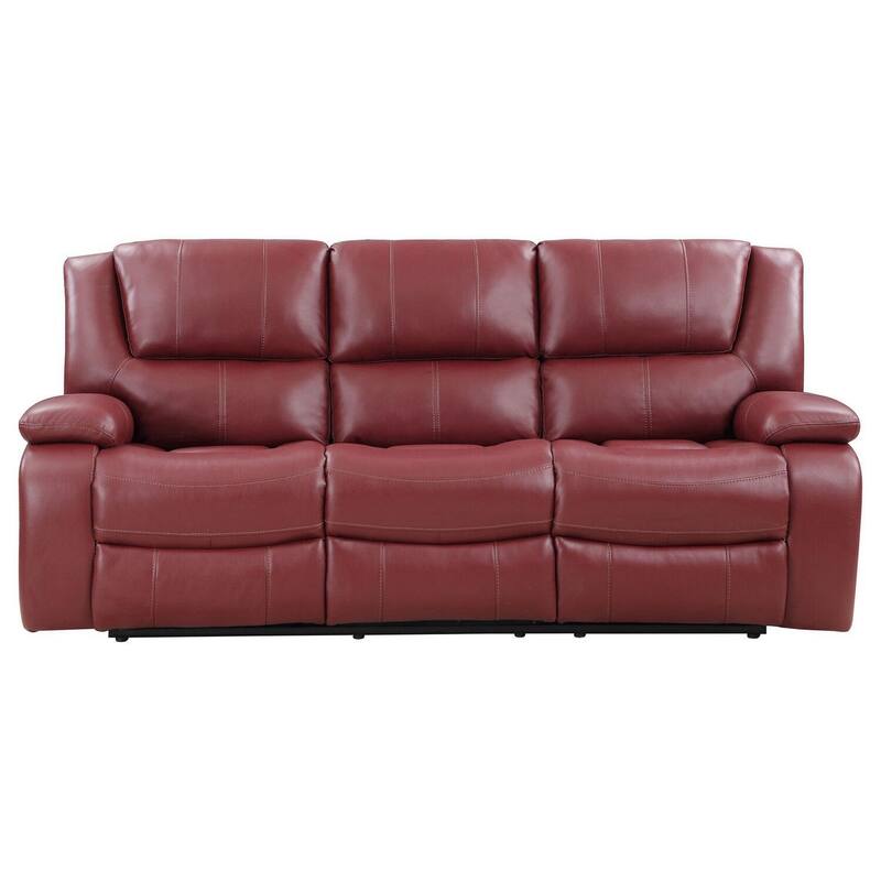Mila 2pc Manual Recliner Sofa and Loveseat Set, Red Faux Leather, Wood